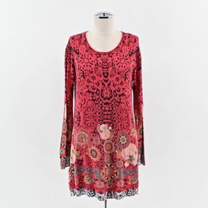 DESIGUAL Dress Womens Sz M Red Geometric Boho Lightweight Katy Tunic Long Sleeve